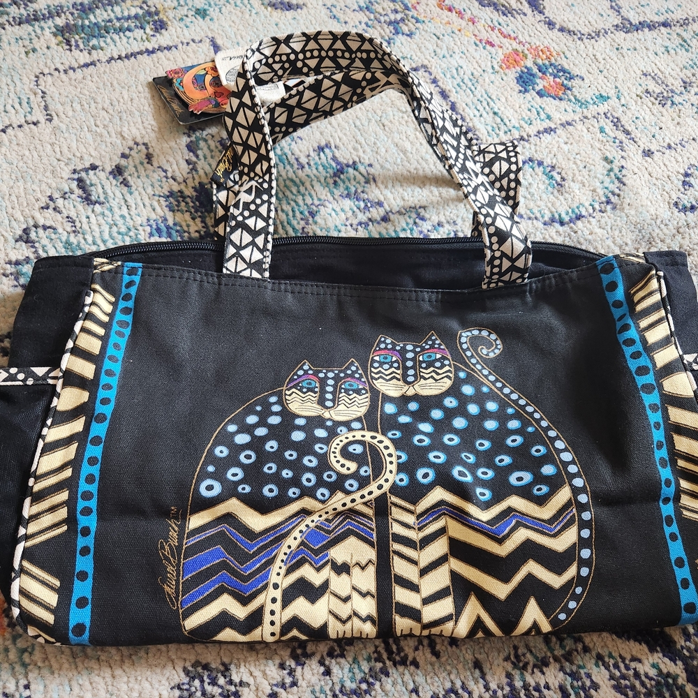 Laurel Burch Black and Blue Cat Shoulder Bag